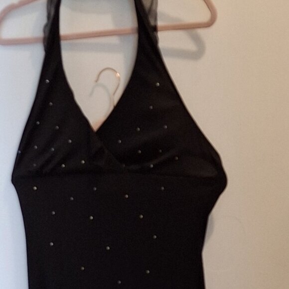 WOMENS RAMPAGE FORMAL HALTER BLACK DRESS WITH CRYSTAL RHINDESTONES SZ L - Picture 2 of 5